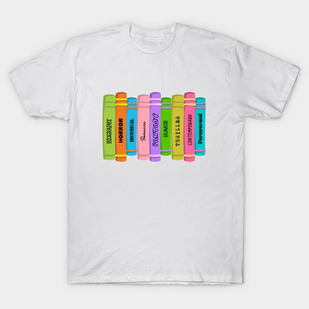 Colorful Book Genres T-Shirt by Amy Designs Co.